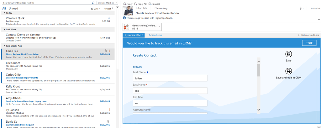 Dynamics CRM for Outlook, Activity Tracking