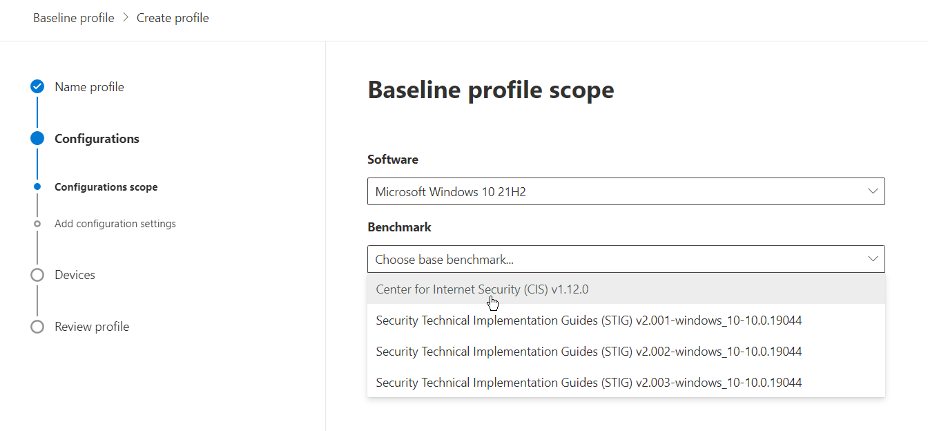 Managing Device Vulnerabilities - Baseline Profile Scope
