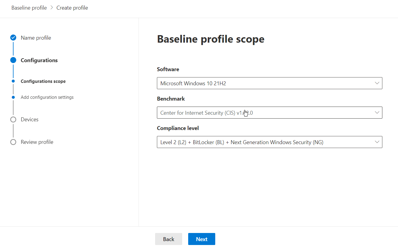 Managing Device Vulnerabilities - Baseline Profile Scope