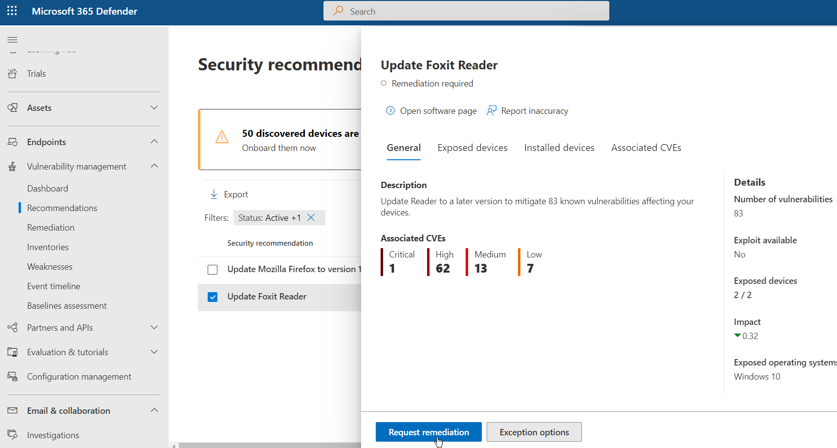 Managing Device Vulnerabilities -  Request Remediation